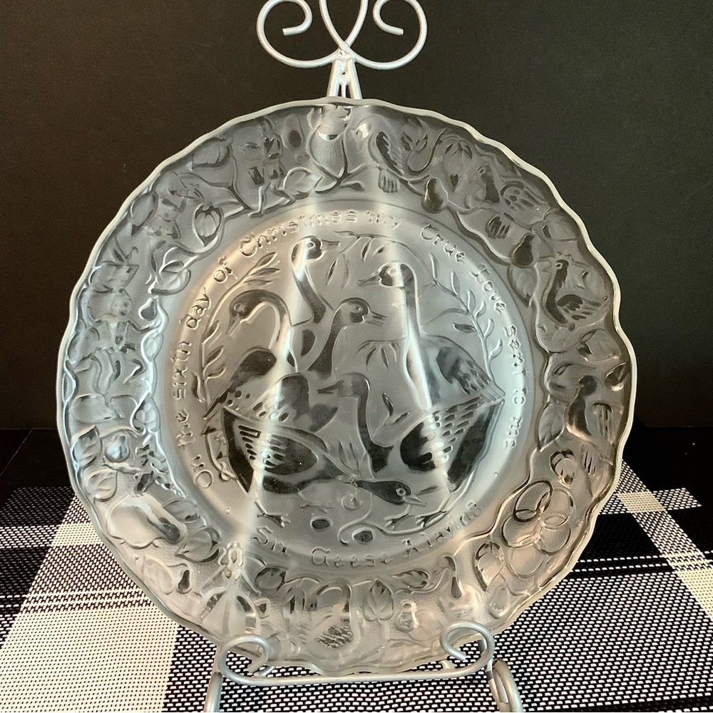 Vintage Imperial Glass Twelve Days of Christmas Six Geese A Laying Clear Plate